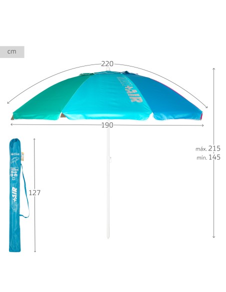 Parapluie de plage coupe-vent 8 tiges 220 cm multicolore