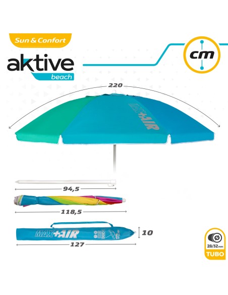 Parapluie de plage coupe-vent 8 tiges 220 cm multicolore