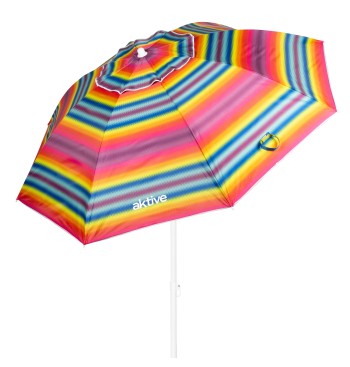 Parapluie de plage coupe-vent 8 mâts 200 cm rayures...