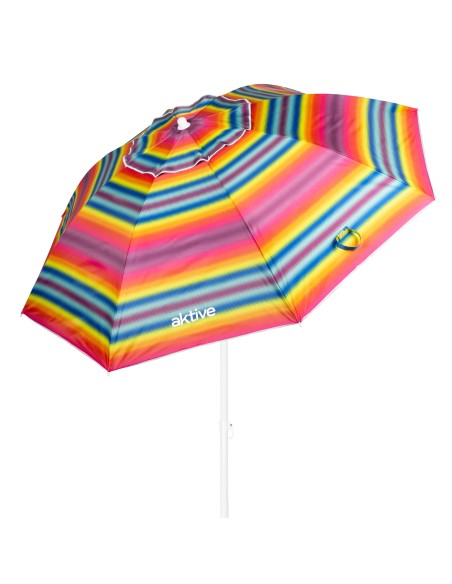 Parapluie de plage coupe-vent 8 mâts 200 cm rayures multicolores