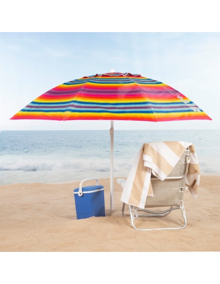 Parapluie de plage coupe-vent 8 mâts 200 cm rayures multicolores