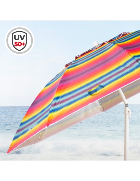 Parapluie de plage coupe-vent 8 mâts 200 cm rayures multicolores