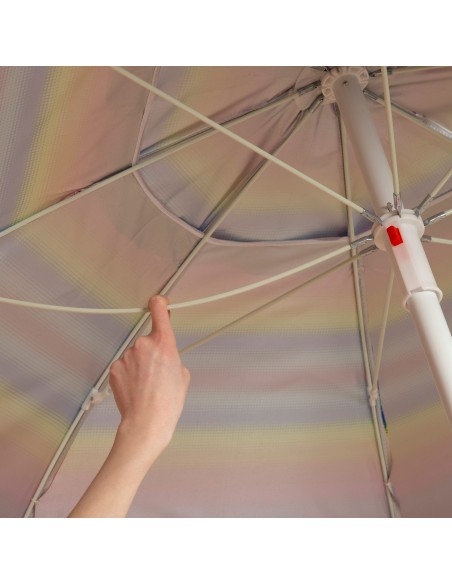 Parapluie de plage coupe-vent 8 mâts 200 cm rayures multicolores
