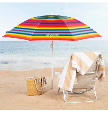 Parapluie de plage 8 tiges 180 cm rayures multicolores 2