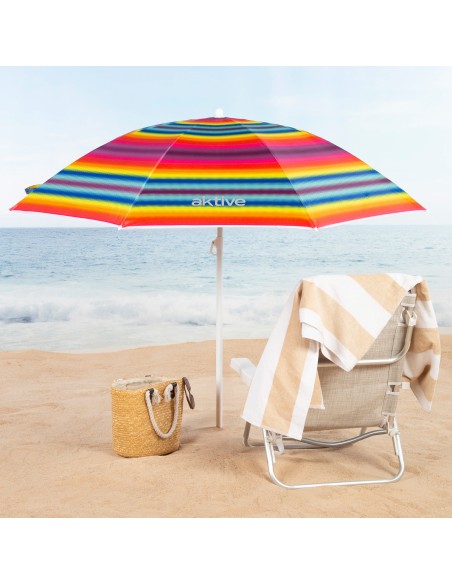 Parapluie de plage 8 tiges 180 cm rayures multicolores
