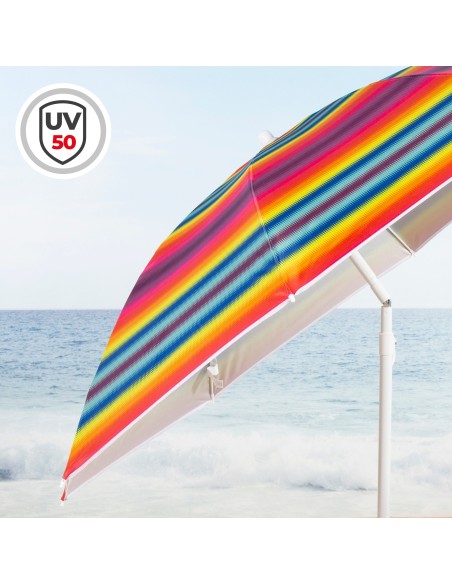 Parapluie de plage 8 tiges 180 cm rayures multicolores