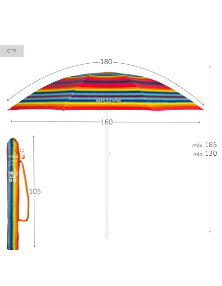 Parapluie de plage 8 tiges 180 cm rayures multicolores