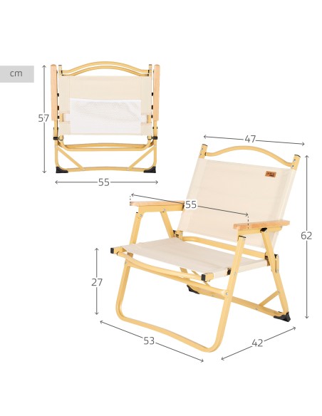 Chaise basse pliante glamping crème aluminium avec pochette