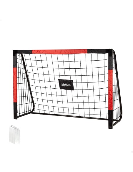 But de football en acier 180x60x120 cm avec filet robuste et 6 piquets