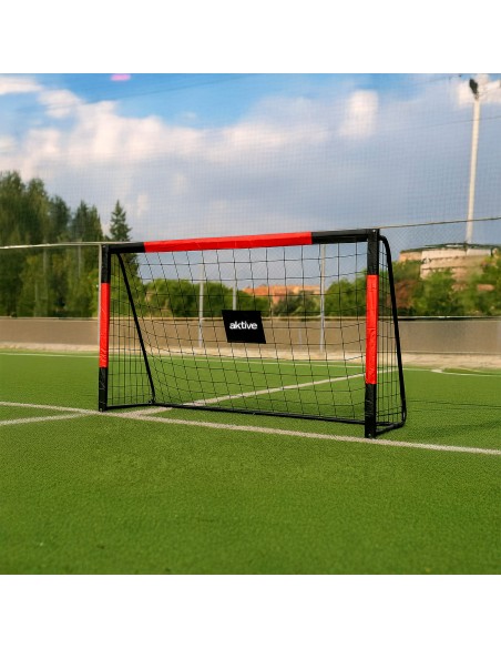 But de football en acier 180x60x120 cm avec filet robuste et 6 piquets