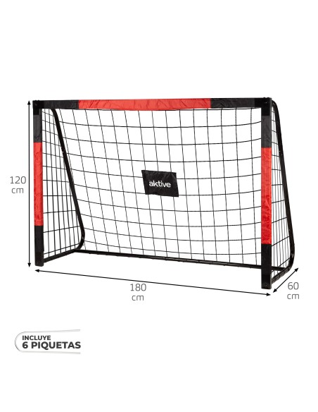 But de football en acier 180x60x120 cm avec filet robuste et 6 piquets