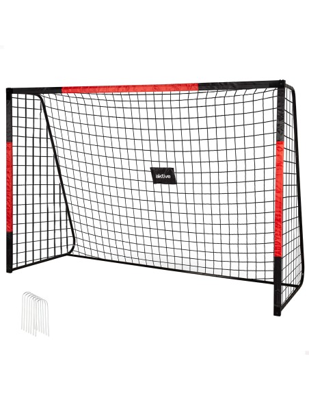 But de football en acier 300x120x200 cm avec filet robuste et 7 piquets