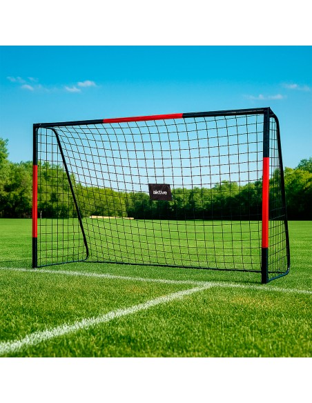 But de football en acier 300x120x200 cm avec filet robuste et 7 piquets