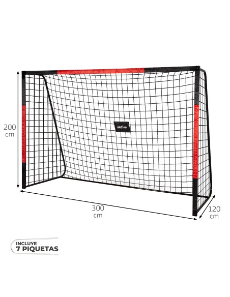 But de football en acier 300x120x200 cm avec filet robuste et 7 piquets