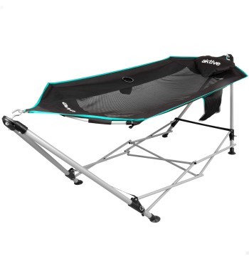 Hamac de camping pliable 265x78x80 cm noir avec...