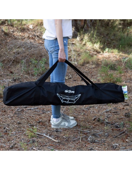 Hamac de camping pliable 265x78x80 cm noir avec porte-gobelets