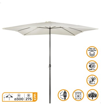 Parasol carré 300x275 cm mât aluminium crème 2