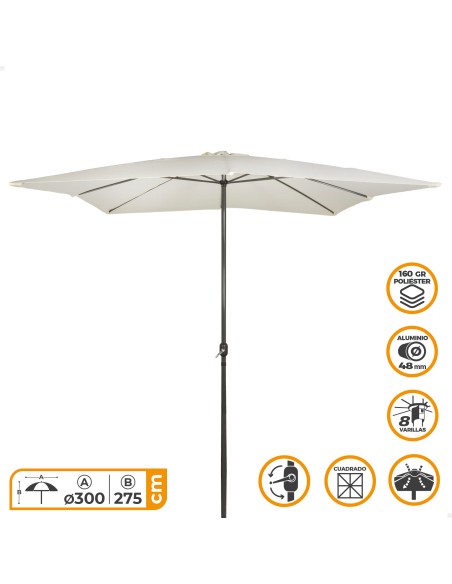 Parasol carré 300x275 cm mât aluminium crème