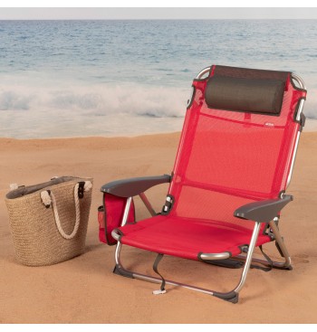 Chaise de plage basse XL multiposition 51x45x76 cm rouge... 2