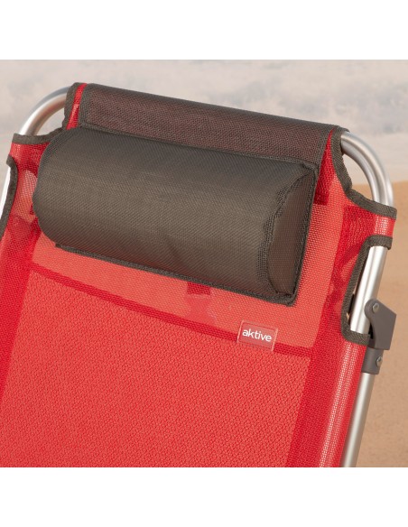 Chaise de plage basse XL multiposition 51x45x76 cm rouge avec pochette et coussin