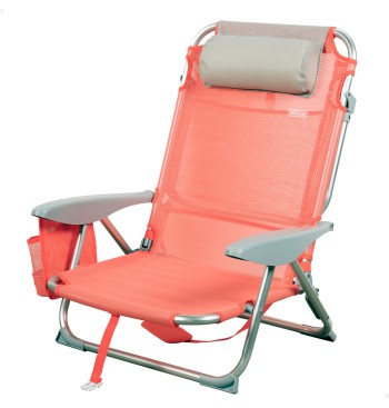 Chaise de plage basse multipositions 50x45x75 cm corail