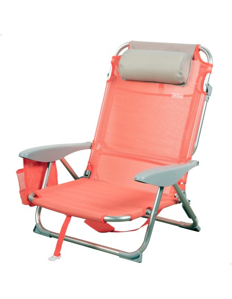 Chaise de plage basse multipositions 50x45x75 cm corail