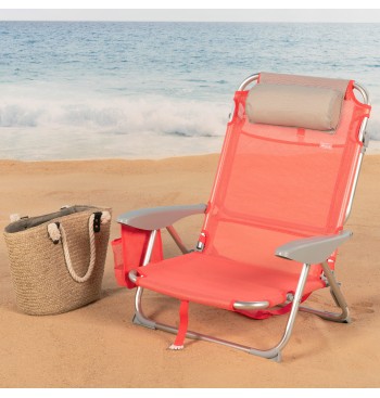 Chaise de plage basse multipositions 50x45x75 cm corail 2