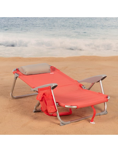 Chaise de plage basse multipositions 50x45x75 cm corail