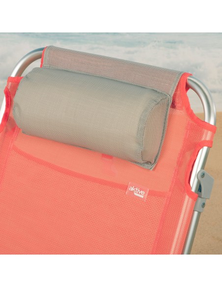 Chaise de plage basse multipositions 50x45x75 cm corail