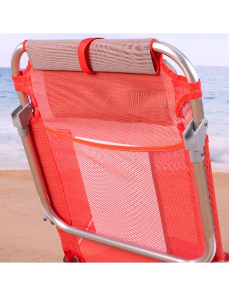 Chaise de plage basse multipositions 50x45x75 cm corail