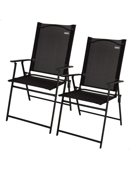 Lot de 2 chaises de jardin pliantes fines, 47x64x95 cm, noires, avec accoudoirs