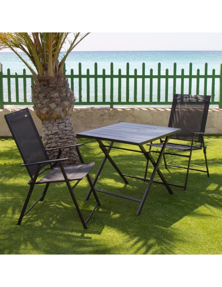 Lot de 2 chaises de jardin pliantes fines, 47x64x95 cm, noires, avec accoudoirs