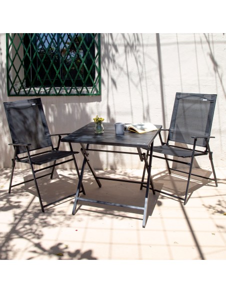 Lot de 2 chaises de jardin pliantes fines, 47x64x95 cm, noires, avec accoudoirs