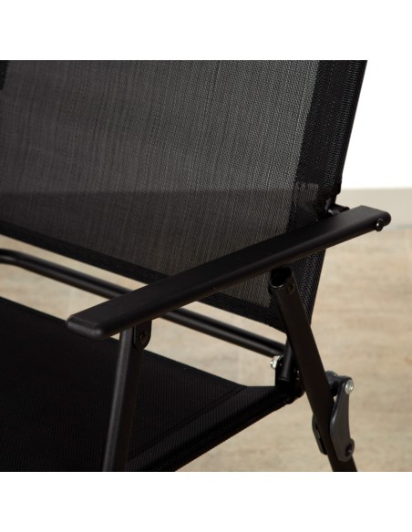 Lot de 2 chaises de jardin pliantes fines, 47x64x95 cm, noires, avec accoudoirs