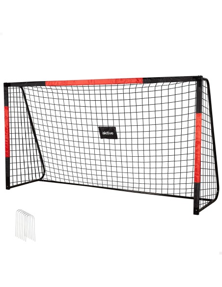 Portería de fútbol 300x90x160 cm de acero con red resistente y 7 piquetas