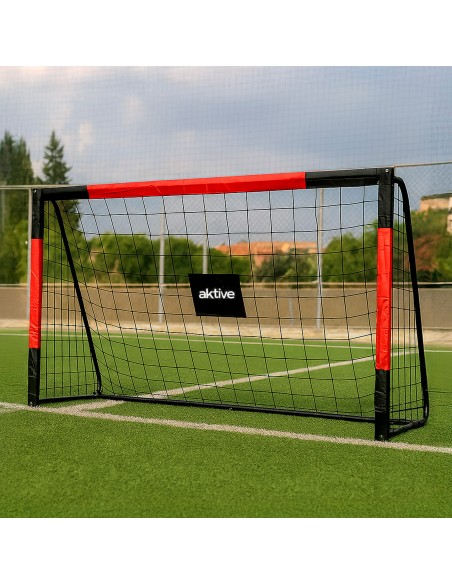 Portería de fútbol 300x90x160 cm de acero con red resistente y 7 piquetas