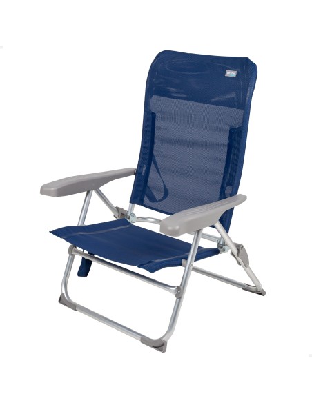 Chaise de plage pliante multipositions fine 47x56x89 cm bleue