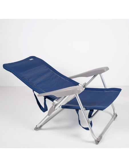 Chaise de plage pliante multipositions fine 47x56x89 cm bleue