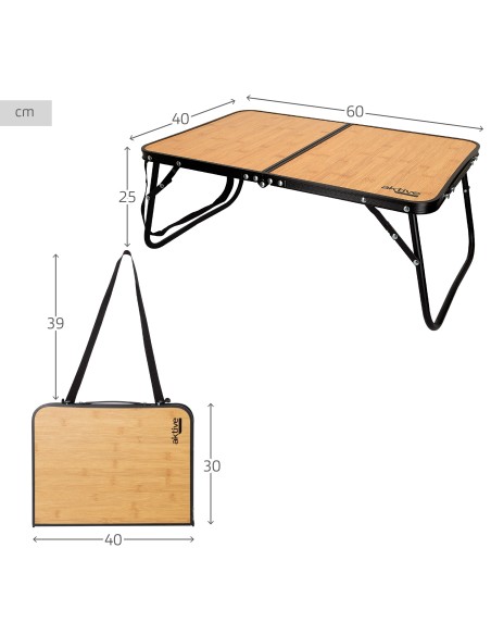 Table de camping pliante en bambou avec poignées