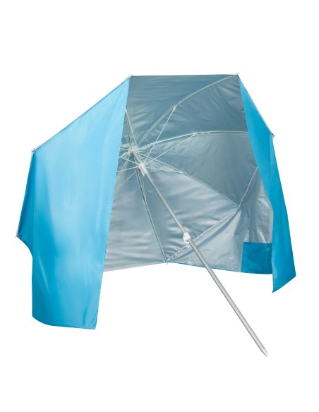 Parapluie de plage 8 tiges 200 cm bleu avec brise-vent