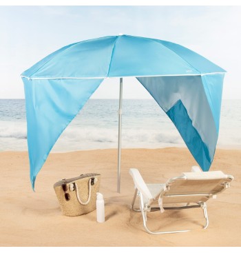 Parapluie de plage 8 tiges 200 cm bleu avec brise-vent 2