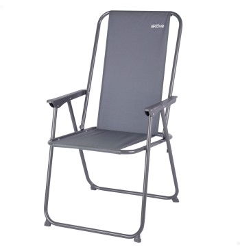 Chaise de camping pliante grise avec anti-bascule