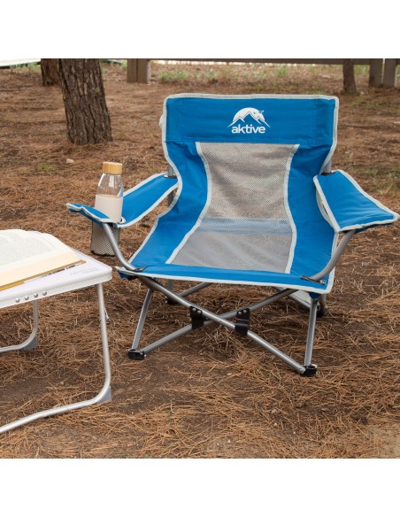 Chaise basse pliante anti-bascule bleue