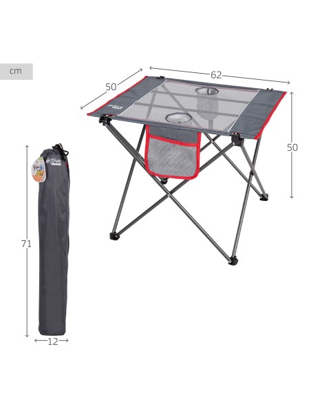 Table de camping pliante avec sous-verres et poche