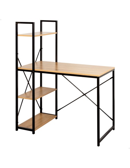 Max Home : bureau avec étagère en bois et acier, 120 x 64 x 120 cm
