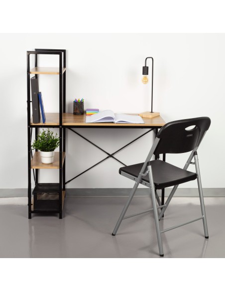 Max Home : bureau avec étagère en bois et acier, 120 x 64 x 120 cm