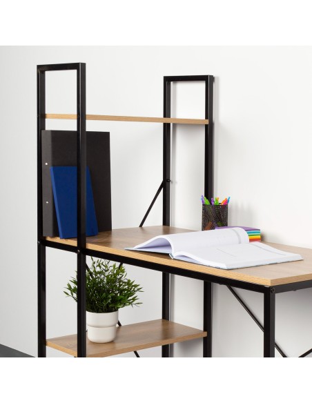 Max Home : bureau avec étagère en bois et acier, 120 x 64 x 120 cm
