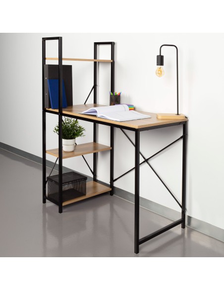 Max Home : bureau avec étagère en bois et acier, 120 x 64 x 120 cm