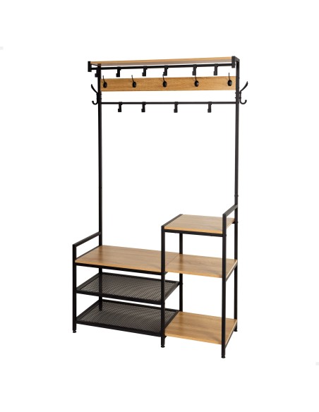 Max Home : porte-manteaux et porte-chaussures d'entrée en bois et en acier, 4 étagères, 102 x 40 x 180 cm