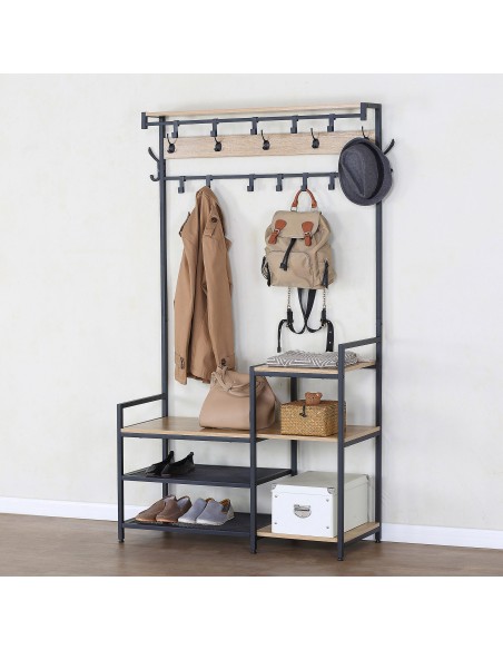 Max Home : porte-manteaux et porte-chaussures d'entrée en bois et en acier, 4 étagères, 102 x 40 x 180 cm